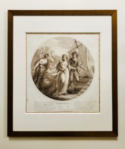 gravure anglaise XVIII ème- sous carte dorée, biseau anglais et passe partout ton sur ton